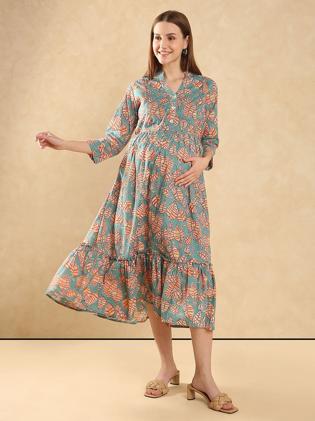 Tropical Print Maternity Cotton A-Line Dress Maternity Dress