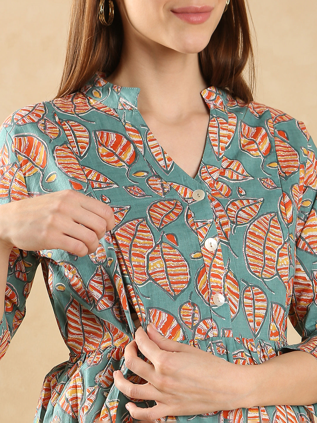 Tropical Print Maternity Cotton A-Line Dress Maternity Dress