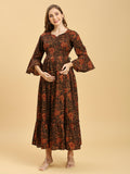 Maternity Floral Printed Bell Sleeves Maxi Pure Cotton Fit & Flare Dress