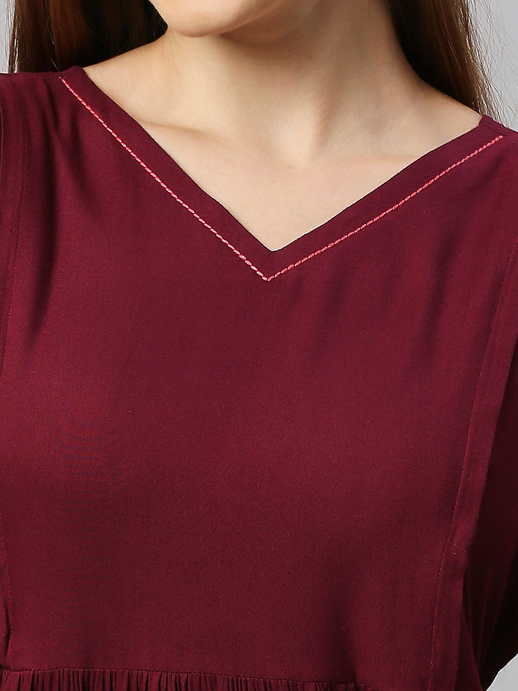 V Neck Bell Sleeve Tiered Maternity Fit & Flare Midi Dress