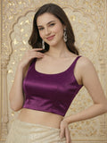 Satin Round Neck Sleeveless Padded Saree Blouse, Purple