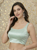 Satin Round Neck Sleeveless Padded Saree Blouse, Baby Green